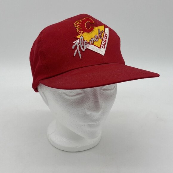 Vintage Calgary Flames SnapBack Hat Triangle Design Logo Wool Blend Cap 80s NHL - Picture 1 of 11
